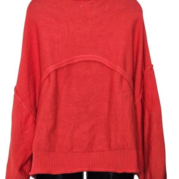 Pol Sweater Size Large Boxy Knit Oversized Puff Sleeve Coral - Picture 5 of 7